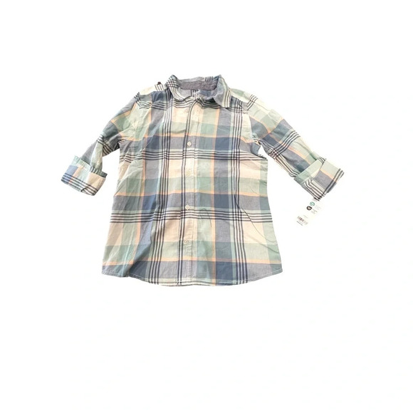 OshKosh B'gosh Other - NWT OskKosh boys’ plaid spring long sleeve button up SZ 12 pastel blue